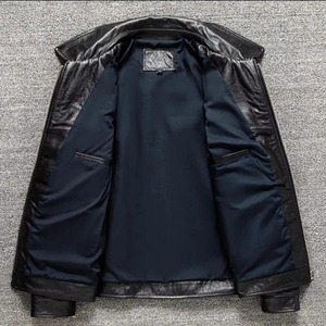 Vestes pour hommes veste noire en cuir véritable lourd revers moto couche supérieure peau de vache chasse mode manteau mince homme - Product Image 3