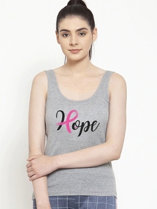 Débardeur en coton gris pour femme avec imprimé ruban rose « Hope » et col rond, idéal pour les tenues décontractées et les entraînements - Product Image 5