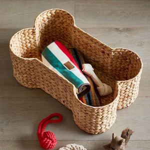 Dog Bone Shaped Water Hyacinth <b>Storage</b> <b>Basket</b> Natural Eco-Friendly Rustic Style Pet <b>Toy</b> Organizer for Dogs - Product Image 2