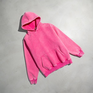 Sweat à capuche épais en coton French Terry, coupe ample et courte, avec strass, épaules tombantes, effet vintage vieilli, délavé à l'acide et effet soleil délavé - Product Image 5