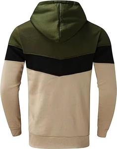 Ensemble de survêtement pour homme avec sweat-shirt à capuche colorblock et pantalon de jogging, motif chevron vert olive, noir et beige, OEM Sports - Product Image 5