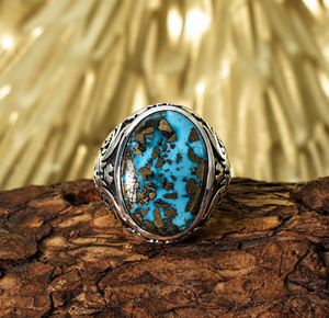 Natural Turquoise <b>925</b> <b>Silver</b> <b>Ring</b> for Men, Handmade Ottoman Turkish <b>Ring</b>, Vintage Turquoise Statement Jewelry - Product Image 3
