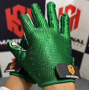 Rhinestone Full Finger <b>Gloves</b> Green PU Material Sublimation Print Non-Slip Outdoor Unisex All Seasons American Football <b>Gloves</b> - Product Image 3
