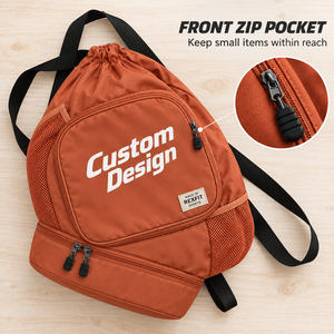 Sac à dos de sport personnalisé avec cordon de serrage pour équipement de squash, avec poche latérale en filet, poche avant et base à double fermeture éclair - Product Image 4