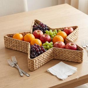 Cesta de mimbre de jacinto de agua en forma de estrella para servir frutas, bandeja poco profunda, decoración para colgar en la pared - Product Image 5
