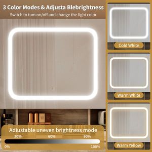Large LED Lighted Mirror Vanity Table Set with 2 DIY Pegboards 5 Hooks Vanity Desk Charging Station for <b>Dressing</b> and Makeup - Product Image 4