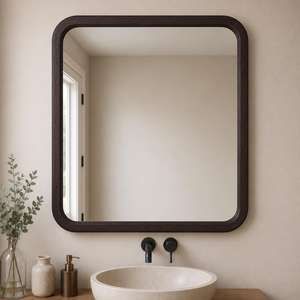 Orion Handicraft Modern Minimalist Solid Wood Eco-Friendly Handmade <b>Wall</b> <b>Mirror</b> <b>Rectangular</b> Rounded Corner Frame Bathroom Vanity - Product Image 3