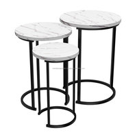 Ensemble de 3 étagères en métal de couleur noir, supports de 3 étagères avec table en bois et en marbre, pour décorer la maison, meuble de salon