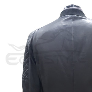 High Quality Lambskin Leather <b>Jacket</b> <b>Black</b> Quilted Biker Style <b>Long</b> Sleeves <b>Men</b> Zipper Closure Winter <b>Jacket</b> - Product Image 3
