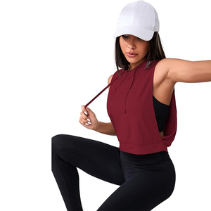 Women’s Fitness Crop Hoodie Sleeveless Lightweight Training <b>Top</b> for Gym Yoga Running - Product Image 3
