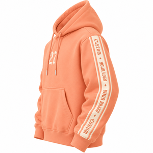 Sudadera con Capucha Unisex de Alta Calidad, Color Naranja Coral, 100% Algodón Felpa, Logotipo Personalizado, Franja Frontal, Transpirable, Secado Rápido, OEM, ODM - Product Image 2