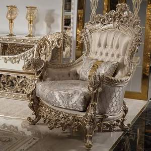 Conjunto de Sofá Seccional en Forma de L de Madera Tradicional con Respaldo Acolchado y Patas Doradas Antiguas, Duradero y Ecológico - Product Image 6