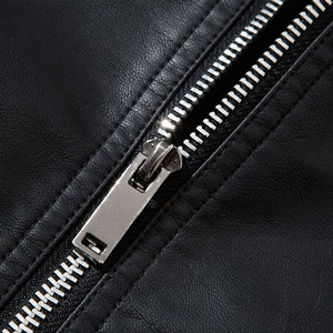 Unisex Black PU Leather Denim <b>Jacket</b> V-neck <b>Half</b> <b>Zip</b> Slim Fit Regular Length Quick Dry Vintage Winter Wear - Product Image 3