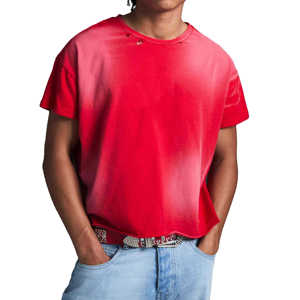 Camiseta de Manga Corta con Cuello Redondo Roja para Hombre, 100% Algodón Jersey, Corte Regular, Color Sólido, Tejido Liso, Secado Rápido, Transpirable - Product Image 3