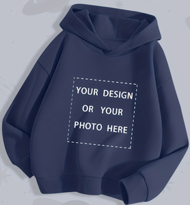 Navy Blue Hooded Sweatshirt For Children Casual Autumn Wear Printed Design Front Knitted Fabric Regular Sleeve Machine Washable - Product Image 1
