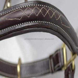 Customized Contrast Fancy Stitching & Padding on Noseband Luxury Brown Finish Leather Horse <b>Halter</b> Rust Proof Brass Hardware - Product Image 6