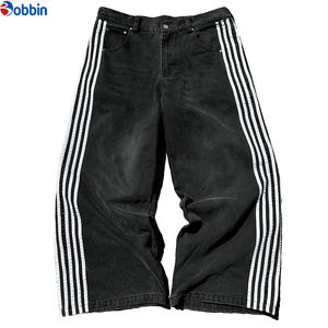 กางเกงยีนส์เดนิมสไตล์ฮิปฮอปแฟชั่นใหม่สำหรับฤดูหนาวและฤดูใบไม้ผลิ เอวกลาง ทรงขากว้างสามแถบ ผ้าฝ้ายทรงหลวมพร้อมเชือกผูกด้านข้าง - Product Image 6