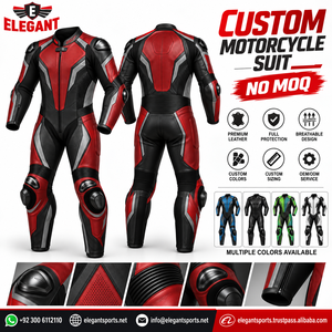 Combinaison de moto élégante sur mesure pour homme, équipement de course entièrement en cuir, rouge et noir, respirant, service OEM, toutes saisons - Product Image 1