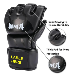 Wholesale Premium Quality PU Leather MMA Gloves Full Finger Adjustable Wrist <b>Strap</b> Closure Custom Packing Professional Training - Product Image 1