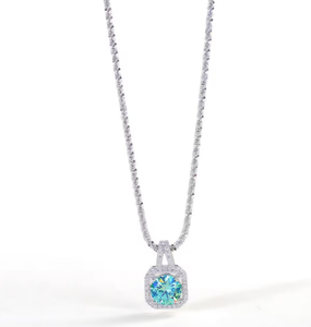 Collar de Plata de Ley 925 con Diamante Moissanita Azul, Regalo para Aniversario y Fiesta - Product Image 2