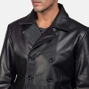 Blouson Bomber en Cuir Noir Personnalisé OEM, Imperméable, Hiver, Col Montant, Streetwear, Fermeture Éclair, Doublure Coton, 100% Homme - Product Image 2
