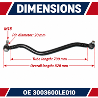 Ensemble de biellettes de direction 3003600LE010 pour camions JAC N55 N80 N90, filetage M18, axe de 20 mm, longueur totale de 820 mm