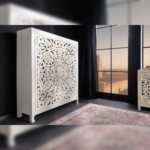 Vandana Nordic Order Highboard MARRAKESCH 140cm madera de mango blanca con decoración hecha a mano - Product Image 1
