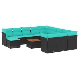 Set di Divani da Esterno in Polyrattan Nero con Cuscini, 13 Pezzi, Design Contemporaneo, per 10 Persone - Product Image 2