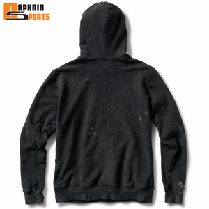 Sudadera con capucha doble personalizada de algodón 100% de 380 g/m², negra, estilo vintage desgastado, streetwear, para invierno, ecológica - Product Image 2