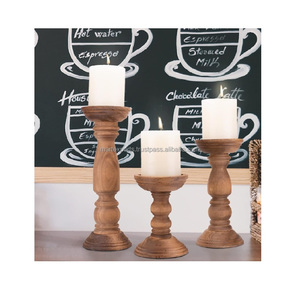 Ensemble de bougeoirs en bois faits à la main respectueux de l'environnement pour le salon décoration de support de pilier en bois rustique brun naturel - Product Image 1