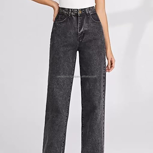 Pantalones Vaqueros de Mezclilla para Mujer, Deslavados, Casuales, de Pierna Ancha, Holgados, Ropa de Mujer / Jeans de Mujer, Estilo Urbano, Vintage, Lavados, de Cintura Alta - Product Image 1