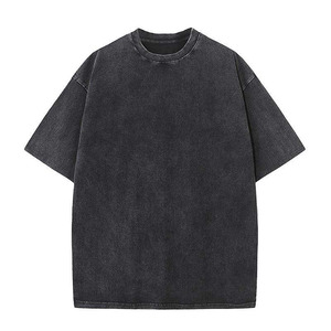 เสื้อยืดโอเวอร์ไซส์ผ้าคอตตอน/ใยไผ่เนื้อเจอร์ซีย์แบบหนา ล้างสีแบบแอซิดวอช ทรงหลวม สไตล์สตรีทแวร์ สำหรับผู้ชาย รับสกรีนโลโก้ เสื้อยืดลำลอง - Product Image 1