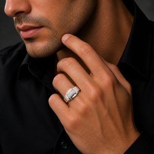Bague pour homme en argent sterling 925, avec grappe de diamants incurvée, finition polie, design géométrique moderne, pour mariage, fête, usage quotidien, bijoux fins, cadeau - Product Image 1