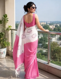 Sari de Lino y Algodón Moderno para Mujer KV - Estilo Tradicional de Secado Rápido con Estampado Digital para Bodas de Otoño - Product Image 3
