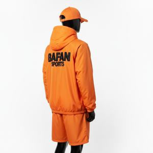 Conjunto corto de poliéster de alta calidad para mujer, cortavientos, tela de tafetán suave, transpirable, naranja, estilo panel, personalizado, talla grande - Product Image 5