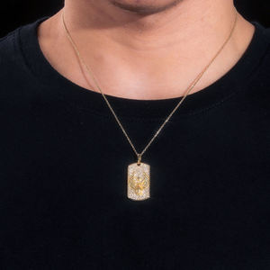Collier Pendentif Bouclier Iced Out en Acier Inoxydable Plaqué Rhodium, Bijou Hip Hop Unisexe avec Breloque en Strass de Cristal - Product Image 2