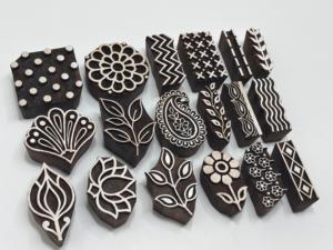 Tampons de blocs d'impression traditionnels en bois, motifs floraux assortis, outils d'impression textile faits à la main, vente en gros, Conifer Handmade - Product Image 1
