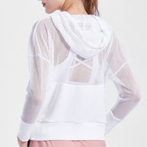 Custom Cropped Hoodie Mesh <b>Fishnet</b> Sheer Women Hoody Tops Crop Terry Fleece Casual Yoga Jogging Casual Activewear Hoodies - Product Image 5