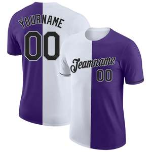 Camiseta de béisbol personalizada en morado y blanco con nombre y número impresos, uniforme de equipo unisex para adultos, corte regular, manga corta - Product Image 1