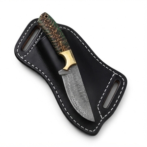 Cuchillo de caza al por mayor de acero de Damasco con mango de resina de piña personalizado y bolster de latón, cuchillo de hoja fija para camping al aire libre, OEM - Product Image 6
