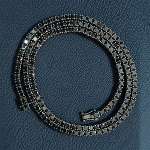 Rizta Jewel Black Diamond 14K Solid <b>Gold</b> Natural Stone Unisex Classic Tennis Riviera Necklace 20inch 32.00ct Claw Setting - Product Image 3