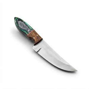 Cuchillo EDC de hoja fija con acabado pulido espejo, mango de madera Pakka verde, bolster de madera marrón, borde curvo, para camping, bushcraft y uso general. - Product Image 1