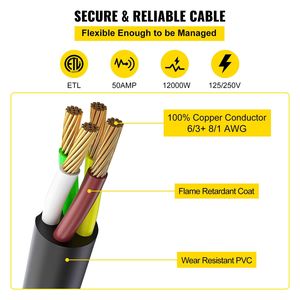 Cavo di Alimentazione per Generatore Resistente da 7,6 Metri, 50 Ampere, Certificato ETL, 12000W, Spina NEMA 14-50P, per Sistemi Elettrici RV con SS2 - Product Image 3