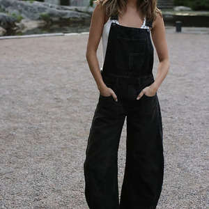 Overol de Mezclilla para Mujer, Color Negro, con Tirantes Ajustables, Estilo Primavera, Algodón Lavado, Moda Casual - Product Image 5