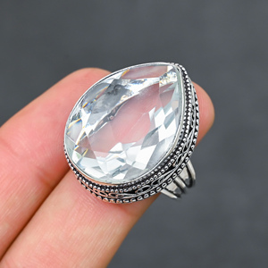 Magnifique bague en topaze blanche tendance et moderne, en argent sterling 925 massif, bijoux faits à la main, vente en gros d'usine - Product Image 2
