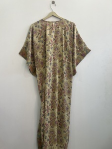 Robe Kaftan en Soie Florale Maxi Écologique, Douce et Confortable, Col en V, Sans Manches, Faite à la Main, pour Femme, Respirante - Product Image 6