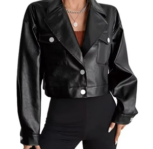 Stylish Ladies Cropped Bolero <b>Jacket</b> <b>Short</b> Casual Outerwear Fashion Forward Sleek Design Nappa Leather Windproof Winter Blouson - Product Image 5