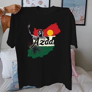 T-shirt décontracté en tricot 100 % coton pour femme, coupe confortable, imprimé carte du signe de la paix Azadi - Product Image 2