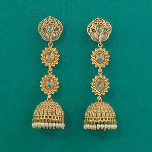 Grossistes de bijoux fantaisie artificiels en Inde, Jhumki antique avec placage or 233088 - Product Image 2