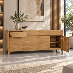 Buffet moderne en teck de qualité commerciale, meuble de rangement pour projets hôteliers B2B - Product Image 1